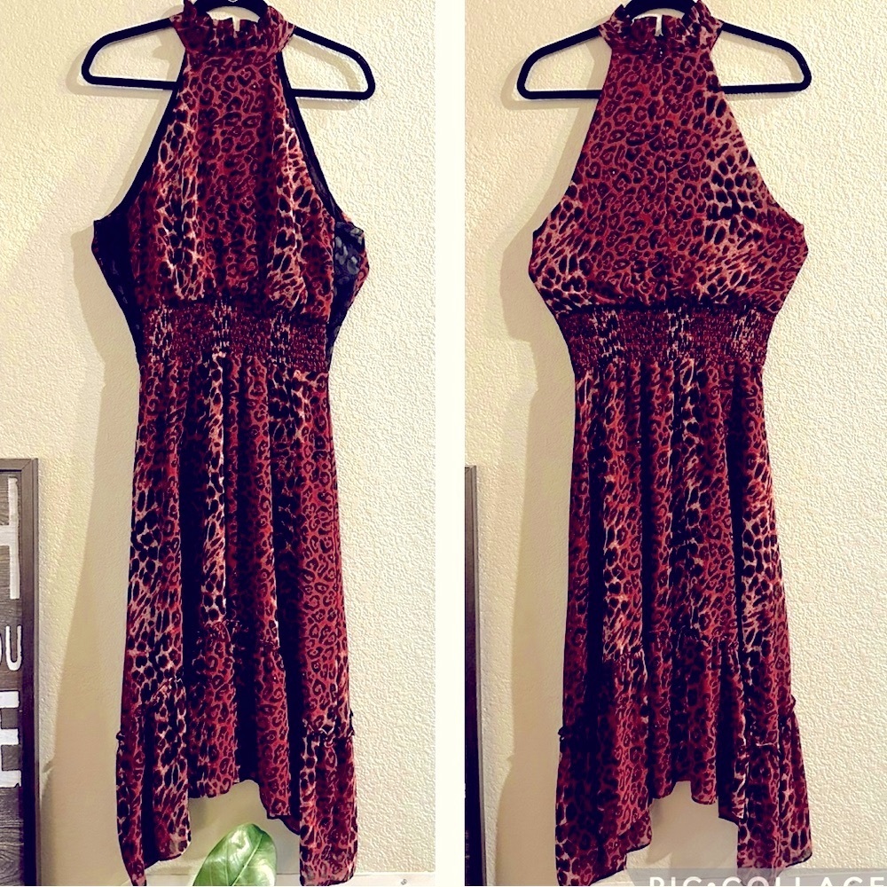 Elan Leopard Print Halter Dress Size Medium